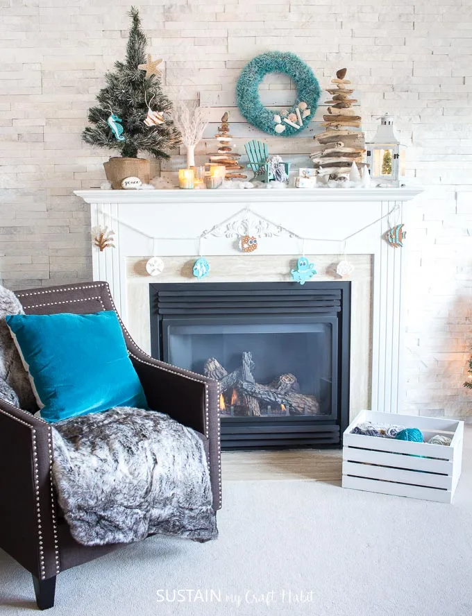 Cozy Coastal Christmas fireplace mantel room.jpg