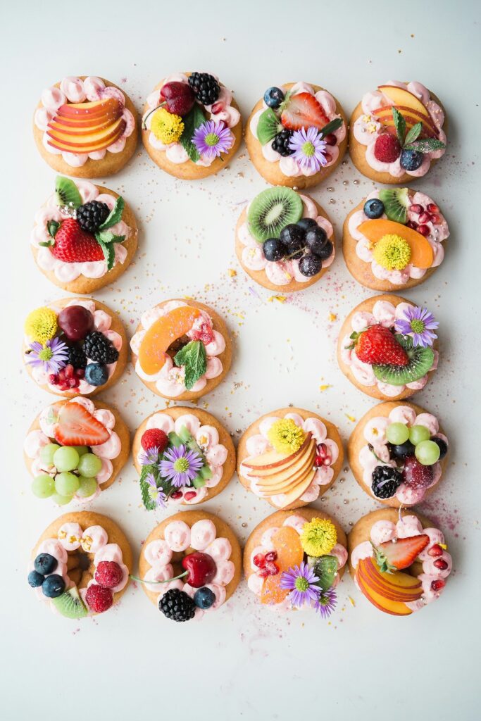 Fruit and flower tarts