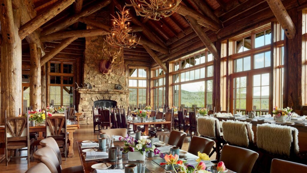 Brush Creek Ranch lodge interior, luxury dude ranch