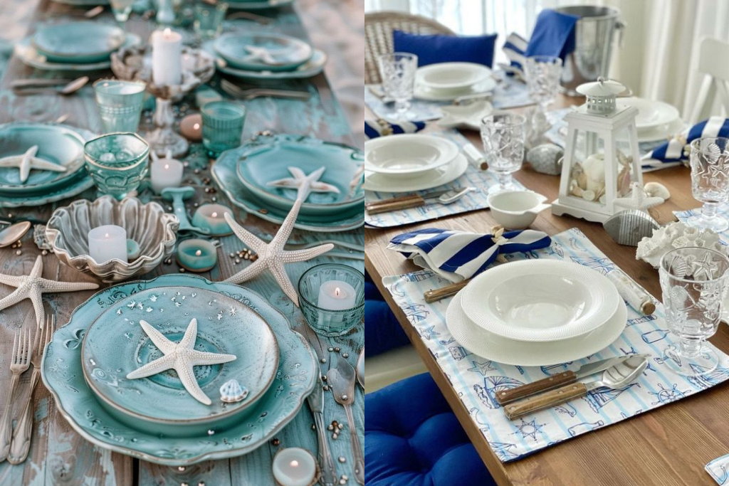 Coastal themed tablescapes