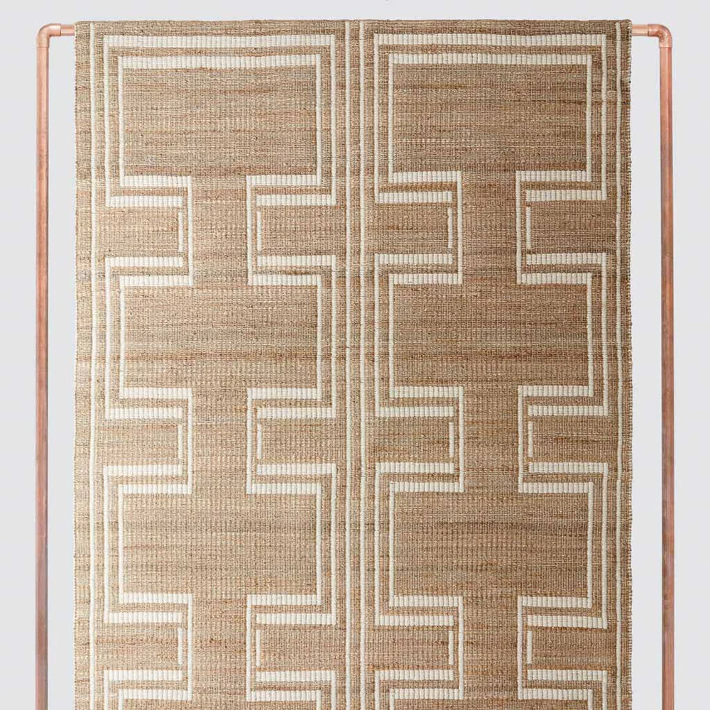 jute area rug with geometric pattern