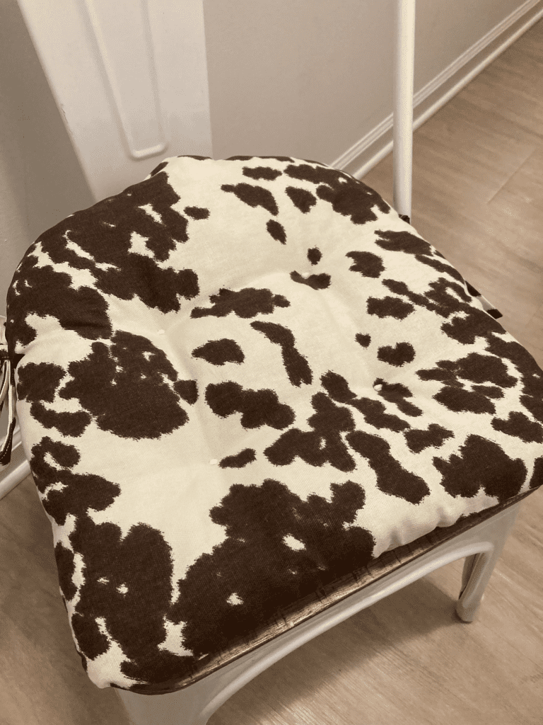 Dining Chair cushion in white and brown cowhide pattern