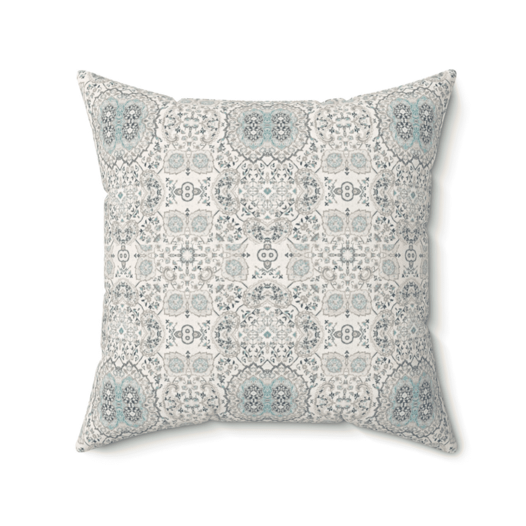 Saltwater Sage Damask Faux Suede Pillow by Saltsy