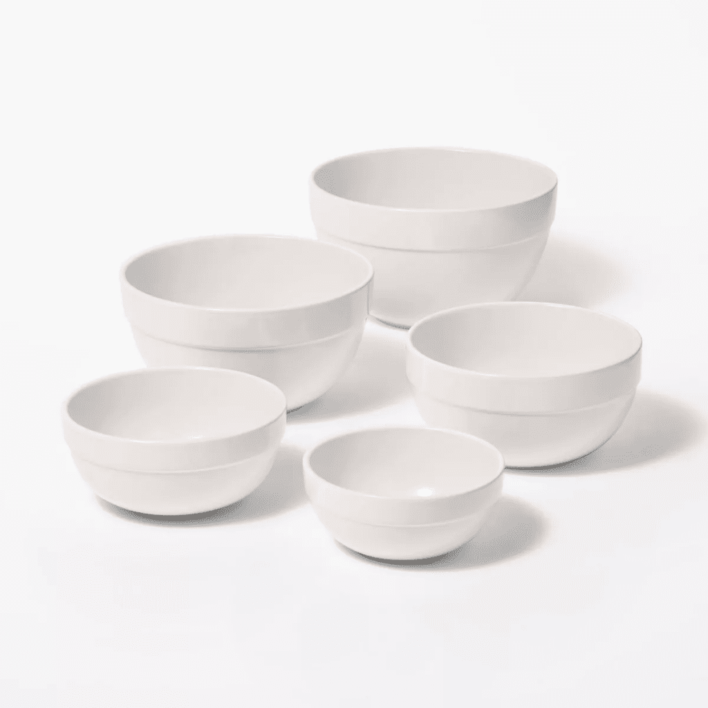 white mixing bowl set - ceramic material, 5 piece