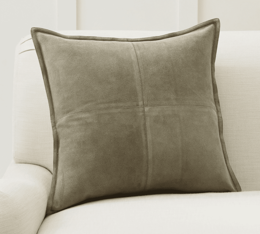 Olive green pillow in suede